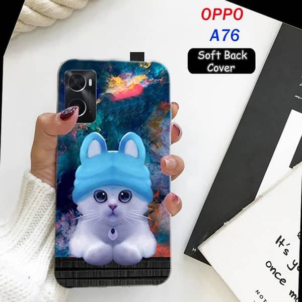 Oppo A76 Back Cover with Cat Design Soft Silicone Case