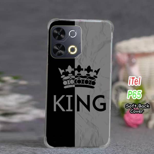 Itel P65 Soft Silicone Back Cover with King Grey Design