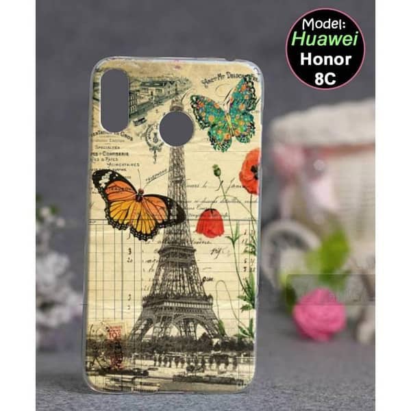 Huawei Honor 8C Back Cover — Eiffel Tower Design Soft Silicone Case