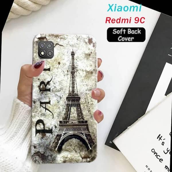 Xiaomi Redmi 9C Back Cover in Soft Silicone with Eiffel Tower Print