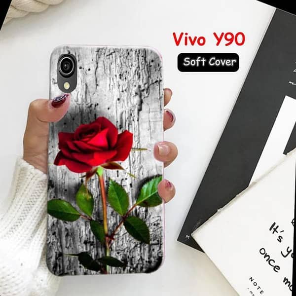 Vivo Y90 Back Cover with Rose Design – Soft Silicone Case