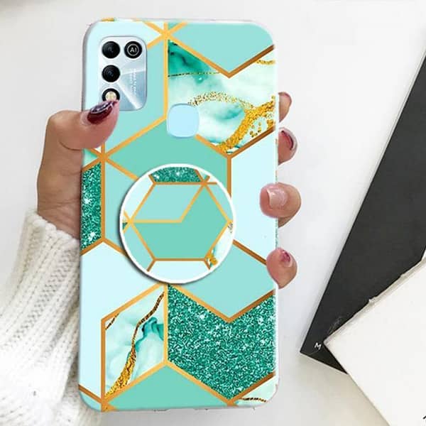 Infinix Hot 11 Play Soft Shell Back Cover with Marble Design and Pop Socket