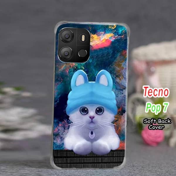 Tecno Pop 7 Back Cover: Cat Design Soft Silicone Case