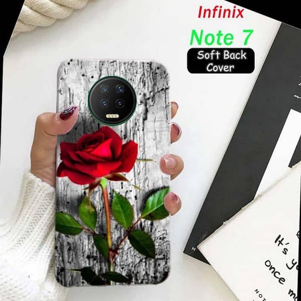 Infinix Note 7 Back Cover - Rose Design Soft Silicone Case