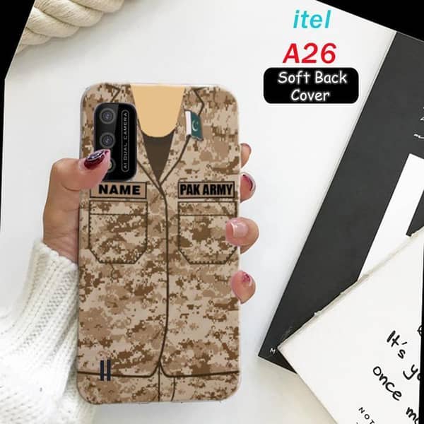 Itel A26 Back Cover with Army Name Print – Soft Silicone Case