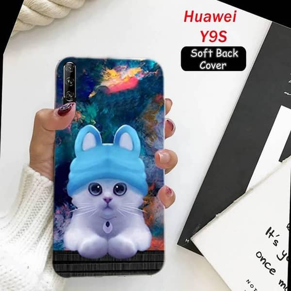 Huawei Y9S Back Cover: Soft Silicone Case with Cat Design
