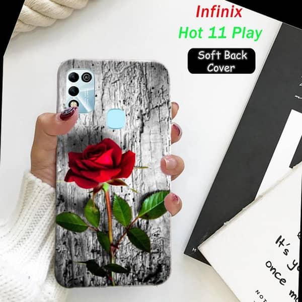 Infinix Hot 11 Play Back Cover: Rose Design Soft Silicone Case