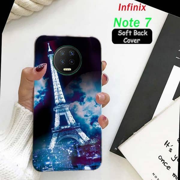 Infinix Note 7 Back Cover with Eiffel Tower Print Soft Silicone Case