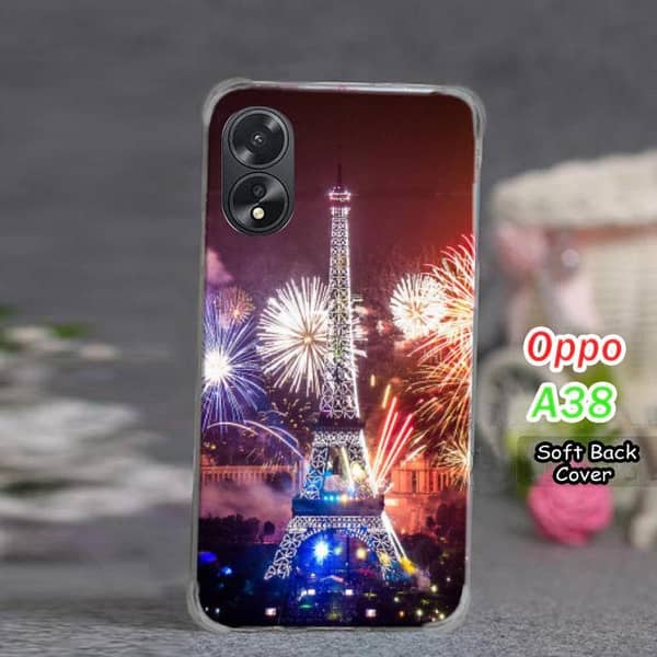 Oppo A38 Back Cover with Eiffel Tower Design, Soft Silicone