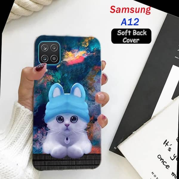 Samsung A12 Back Cover - Cat Design Soft Silicone Case