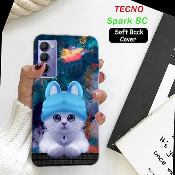 Tecno Spark 8C Back Cover, Cat Design, Soft Silicone