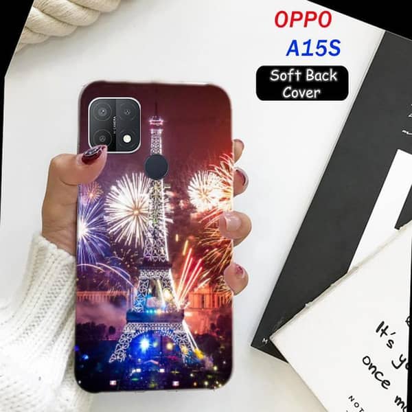 Oppo A15S Back Cover with Eiffel Tower Print Soft Silicone Case