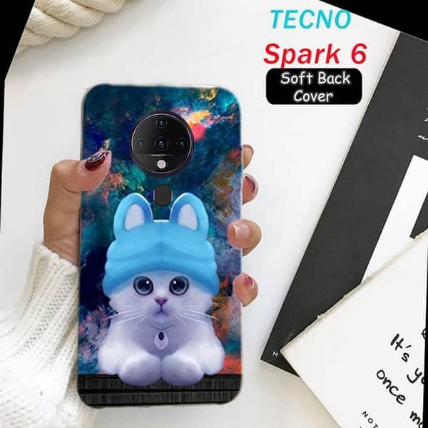 Tecno Spark 6 Back Cover, Cat Design – Soft Silicone Case