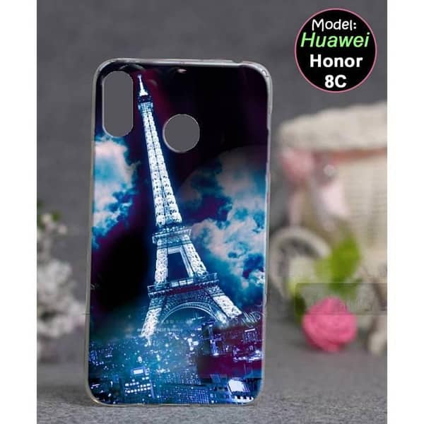 Huawei Honor 8C Back Cover in Soft Silicone with Eiffel Tower Print
