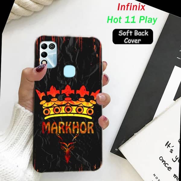 Infinix Hot 11 Play Back Cover with Markhor Design, Soft Silicone