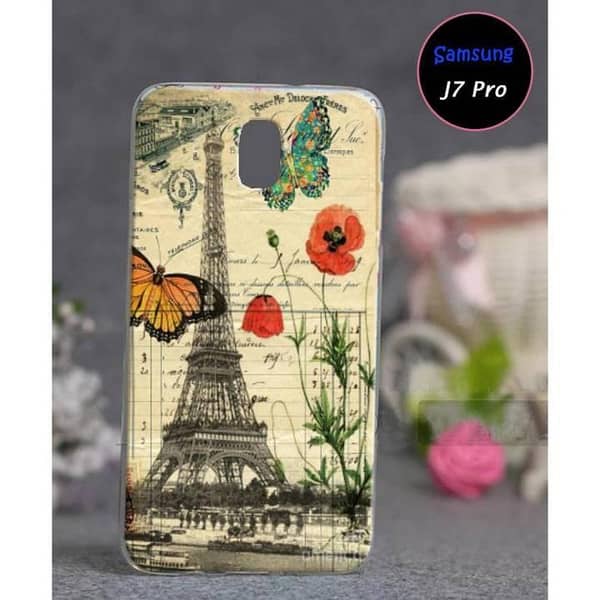 Samsung J7 Pro Back Cover with Eiffel Tower Design Soft Silicone Case