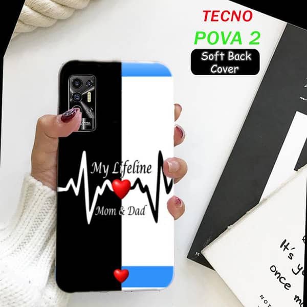 Tecno Pova 2 Back Cover – Soft Silicone Case with Mom Dad Print