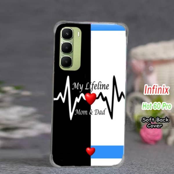 Infinix Hot 60 Pro Back Cover with Mom and Dad Design, Soft Silicone Case