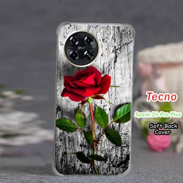Tecno Spark 20 Pro Plus Back Cover, Rose Design Soft Silicone Case
