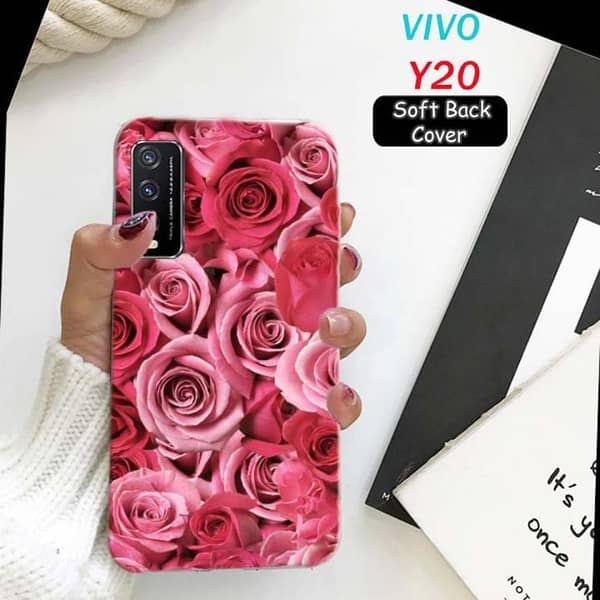 Vivo Y20 Back Cover: Red Floral Soft Silicone Case