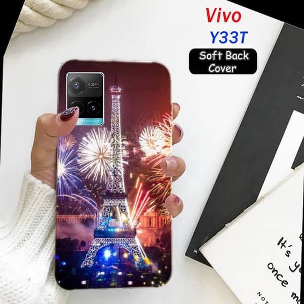 Vivo Y33T Back Cover in Soft Silicone with Eiffel Tower Print
