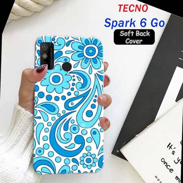 Tecno Spark6 Go Back Cover — Sky Blue Floral Soft Silicone Case