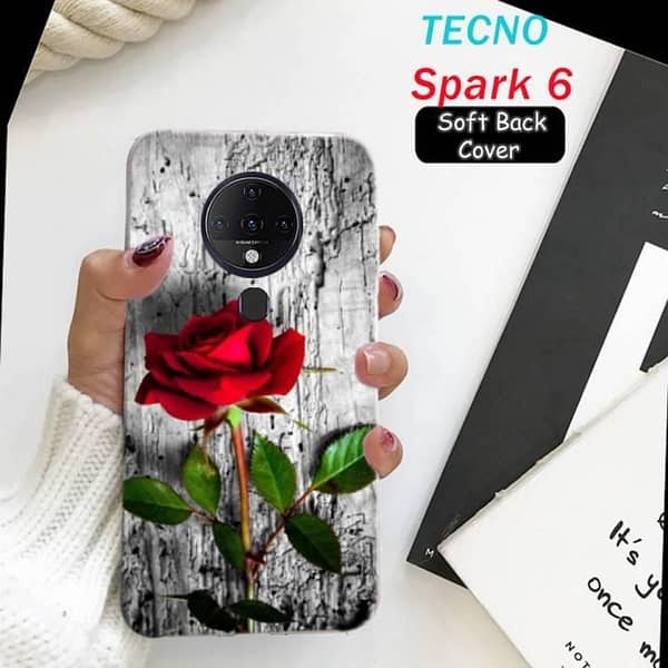 Tecno Spark 6 Soft Silicone Back Cover with Rose Design