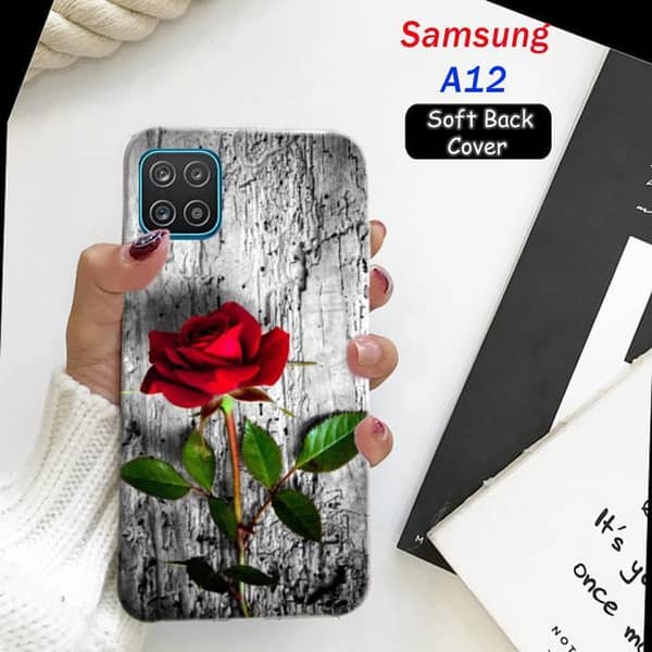 Samsung A12 Back Cover - Rose Print Soft Silicone Case