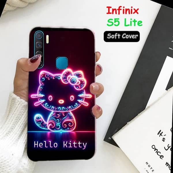 Infinix S5 Lite Soft Silicone Back Cover – Kitty Neon Pattern