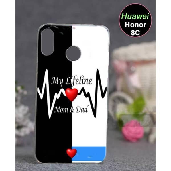 Huawei Honor 8C Back Cover - Soft Silicone Case with Mom Dad Print