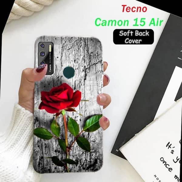 Tecno Camon 15 Air Back Cover with Rose Design – Soft Silicone Case