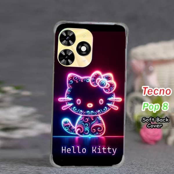 Tecno Pop 8 Back Cover — Kitty Neon Effect Soft Silicone Case