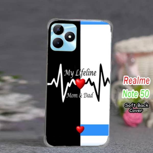 Realme Note 50 Back Cover - Soft Silicone Case with Mom and Dad Print