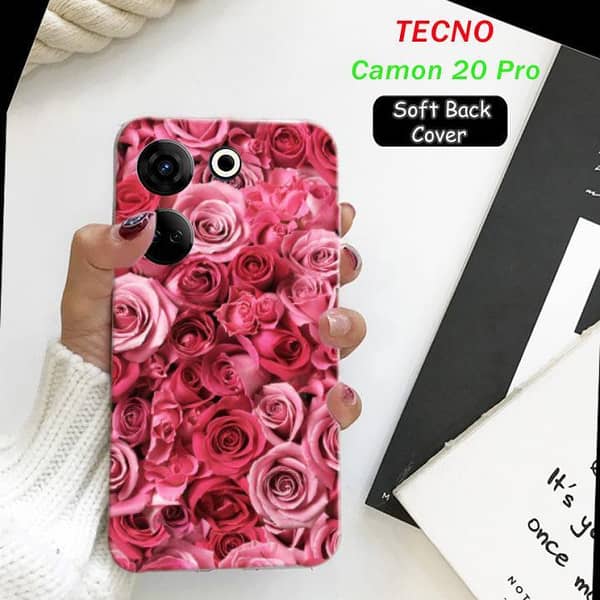 Tecno Camon 20 Pro Back Cover - Red Rose Design Soft Silicone Case