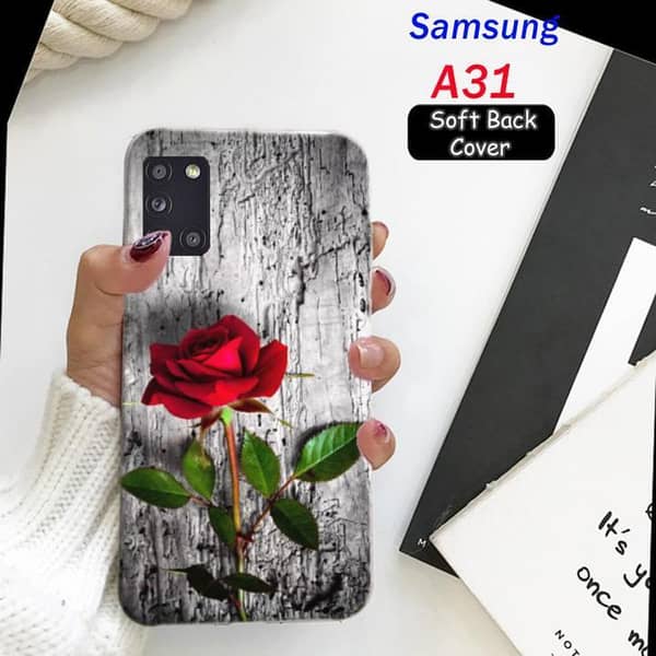 Samsung A31 Back Cover - Rose Design Soft Silicone Case