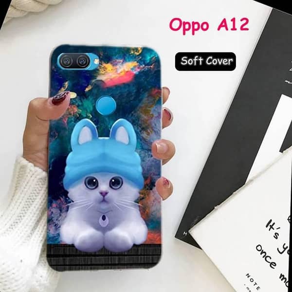 Oppo A12 Cat Design Soft Silicone Back Cover