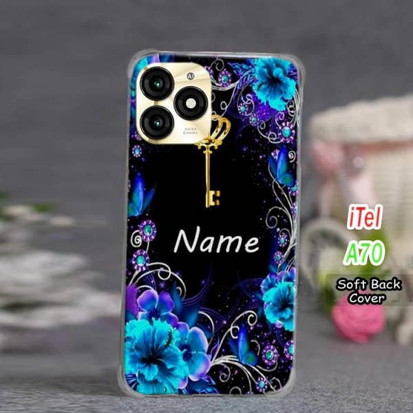 Itel A70 Back Cover with Custom Name Print in Soft Silicone
