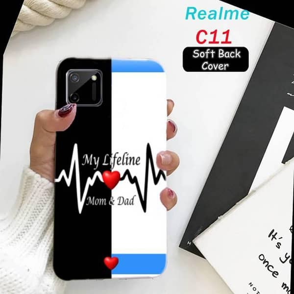 Realme C11 Back Cover with Mom Dad Print Soft Silicone Case