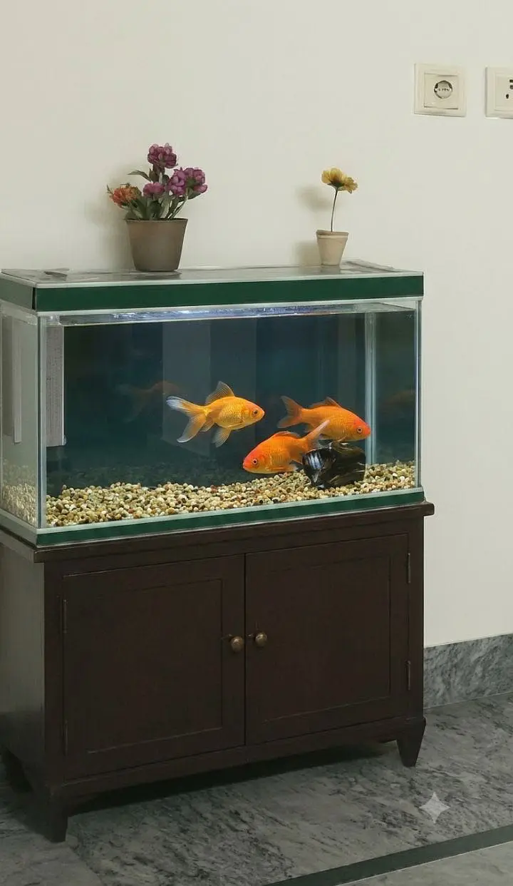 Custom Large Fish Aquarium with Wooden Cabinet | Complete Setup