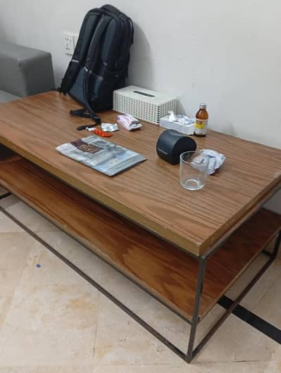wooden centre table excellent condition with iron base