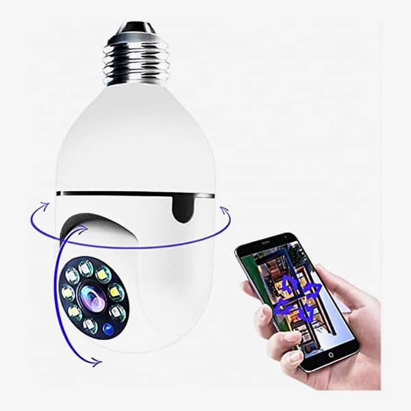 E27 WiFi Light Bulb Security Camera with 360° View, Night Vision and Motion Detection