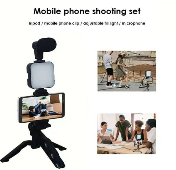 AY-49 Smartphone Vlogging Kit with LED Light, Microphone, and Phone Holder