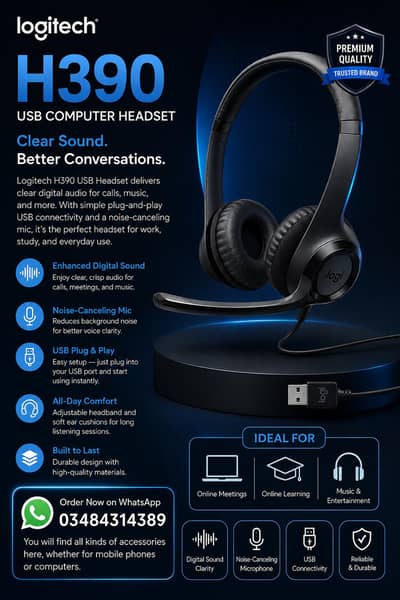 Logitech h390 headset 03484314389 only WhatsApp