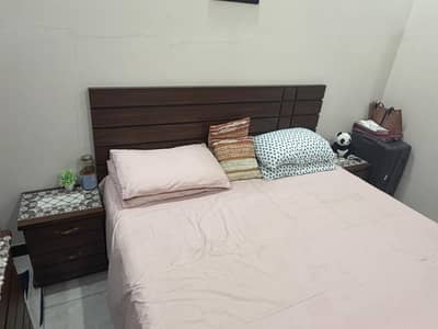 King Size Wooden Bed Set - Bed + 2 Bedside Drawers + Mattressfor Sale