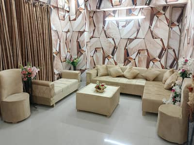 7 seater L shape sofa set with 2 chairs and side seaters