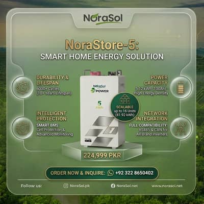 NoraSol 5.12kWh Lithium Battery ($\text{LiFePO}_4$) – Islamabad