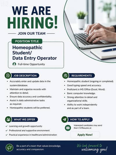Homeopathic Student / Data Entry Operator Required