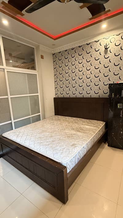 Solid Wooden Double Bed with Mattress / Good Condition
