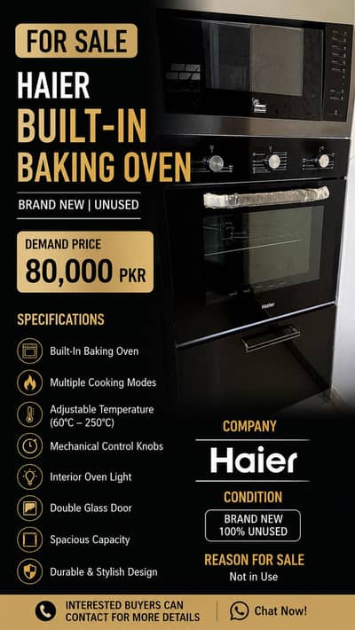 Haier Builtin Baking oven 2,3 times used Brand new confdition