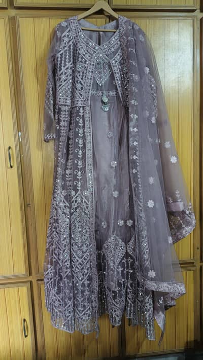 luxury embroidered 3 piece open gown Maxi dress with dupatta.
